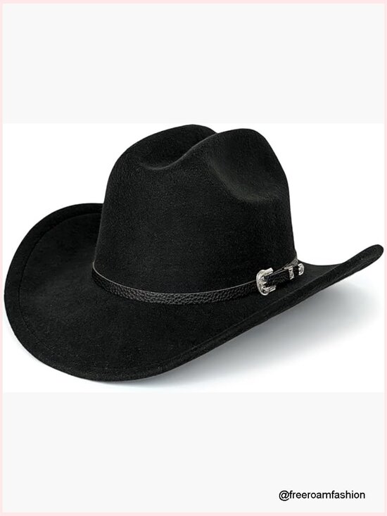 Felt Cowboy Hat with Wide Brim, Pinched Crown, Decorative Hatband, One Size main image 4